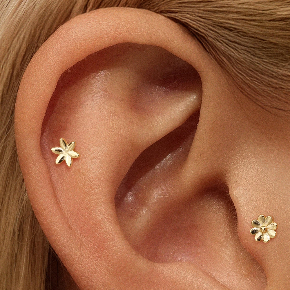 

CANNER 1 Pair 925 Sterling Silver Smooth Floral AB Mini Stud Earrings For Women Ins Sunflower Five Petals Earrings Party Gift