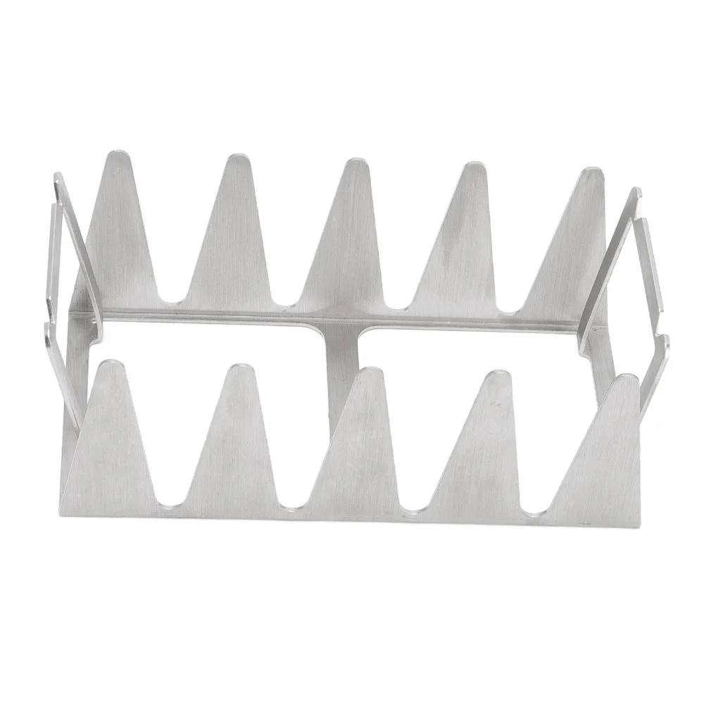 Stainless Steel BBQ Rib Rack Silver Upright Holder Roasting Stand Multi Slot Indirect Cooking BBQ Accessory Outdoor Grilling