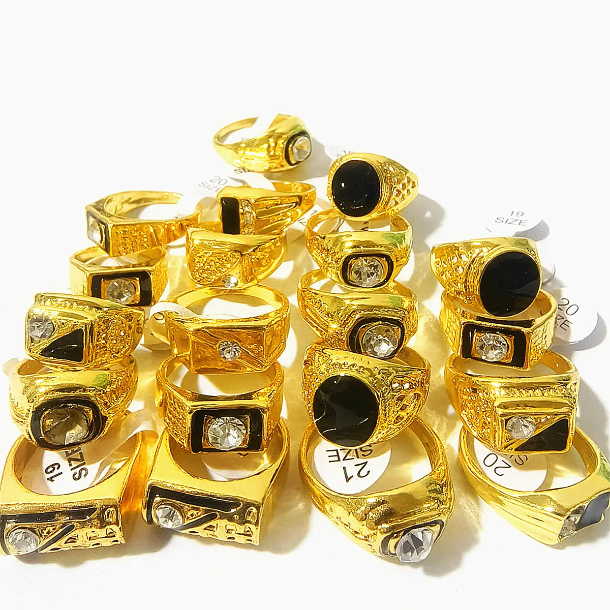 

10Pcs Gold Plated Rings Crystal Mens Luxurious Zircon Rhinestone Size 18~22 Enamel