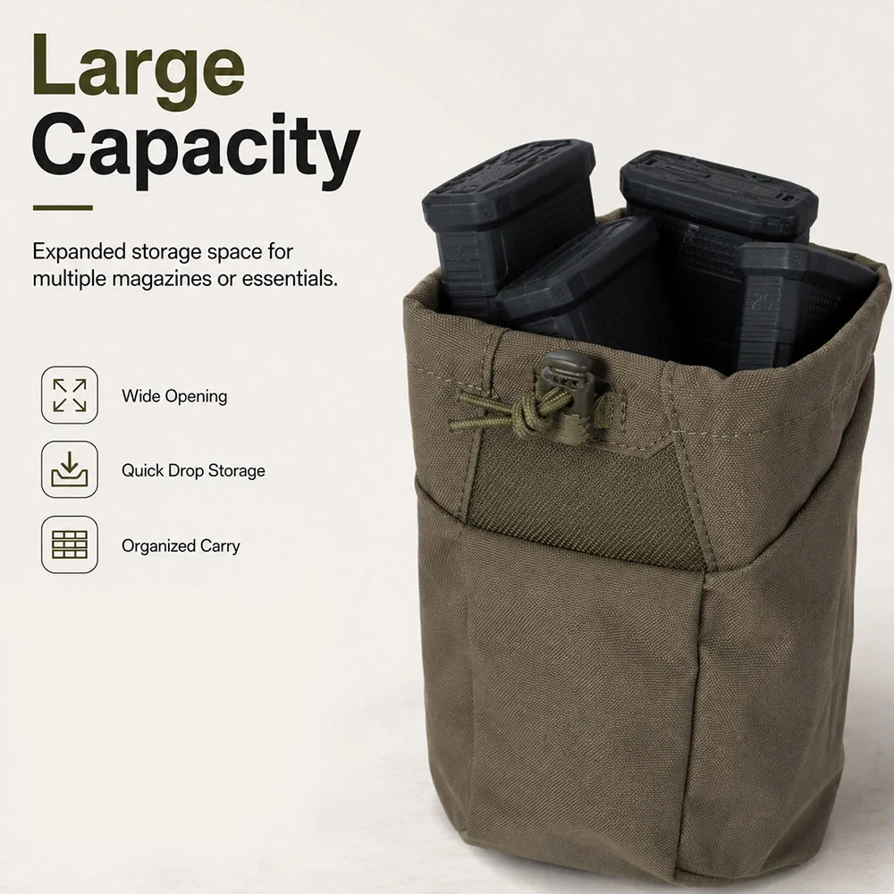 Tactical MOLLE Dump Pouch Foldable Magazine Recovery Bag with Drawstring Utility Storage Bag for Airsoft Hunting Shooting