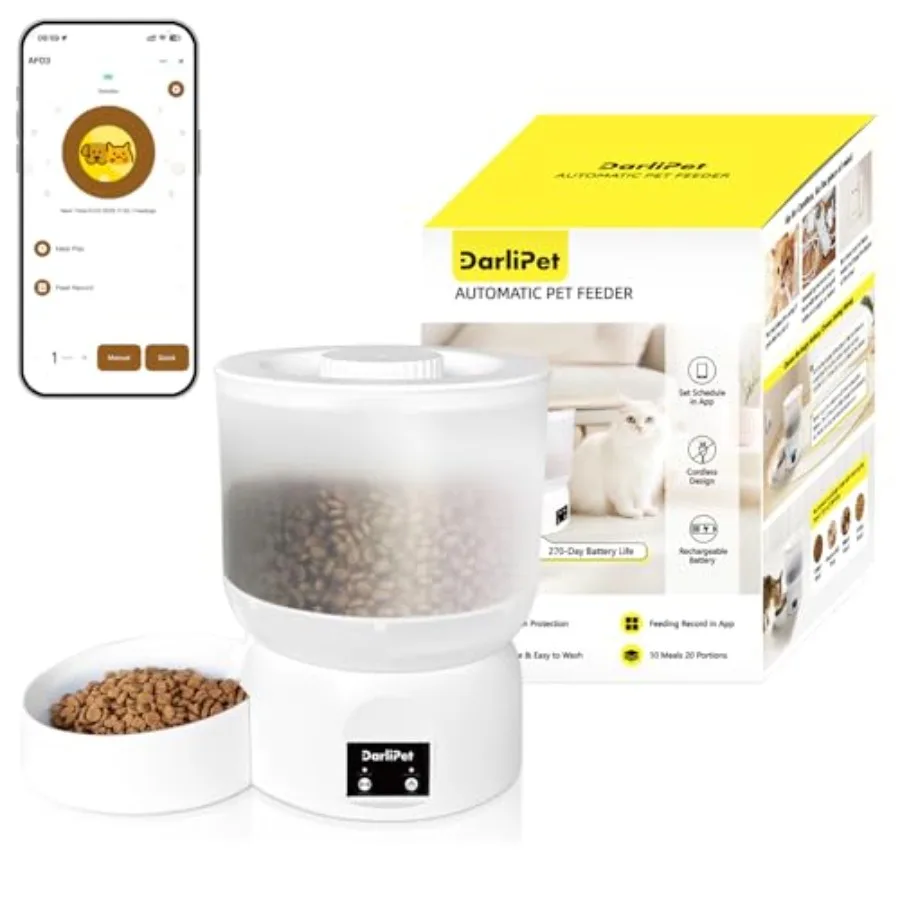 

Автоматическая кормушка для кошек с 270-дневным сроком службы батареи, перезаряжаемая, с режимом медленного кормления и очень тихим дозированием, объем 2,5 л.