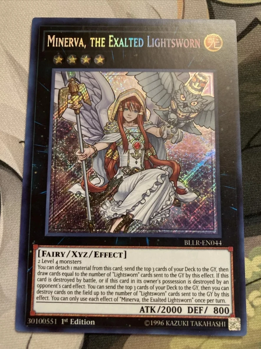 

Yugioh KONAMI Duel Monsters BLLR-EN044 Minerva, the Exalted Lightsworn Secret Rare English 1st Edition Collection Mint Card