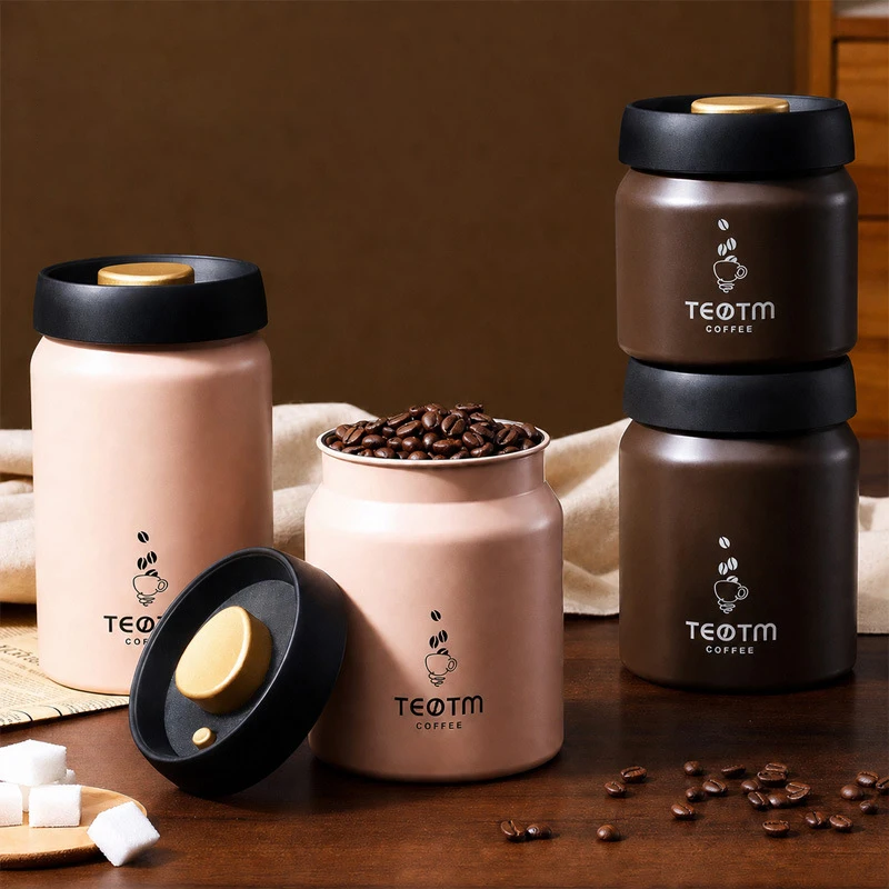 Vacuum Coffee Bean Storage Container 316 Stainless Steel Airtight Canister Coffee Grinder Spice Food Storage Jar Kitchen Tools