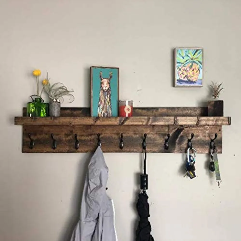 

Coat Rack with Shelf Wall Mounted with Storage (Choose your Length) Towel Rack Entryway Organizer Key Hooks (40"L (10 hooks))