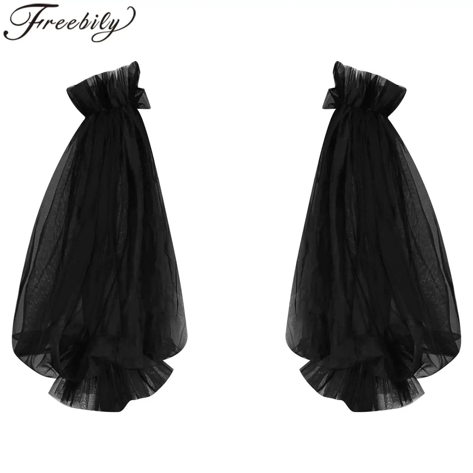 Guantes con mangas de tul para bodas, fiestas formales, vestidos de fiesta, accesorios de disfraces, guantes elásticos transparentes con volantes