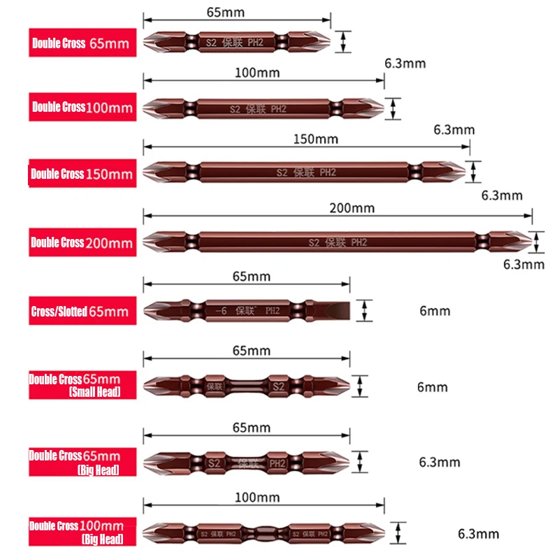 1/10PC 65/100/150/200mm Double Cross Head Screwdriver Bit Magnetic Double Phillips Electric Screwdriver Bit For Impact Driver