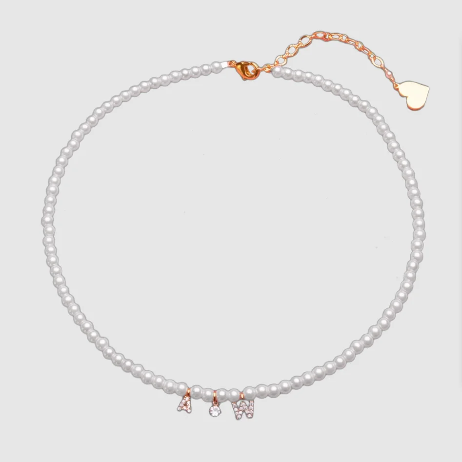 A&W Lana Merch Gold Heart Necklace For Woman Del Glass Pearls 18K Gold Plated With Extension Chain Lady Rey AW Jewelry