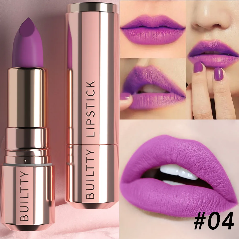 Waterproof Longwear Plum Matte Lipstick Makeup Highly Pigmented Color Matte & Pearl Glitter Non-Stick Cup Full-Coverage Lipstick