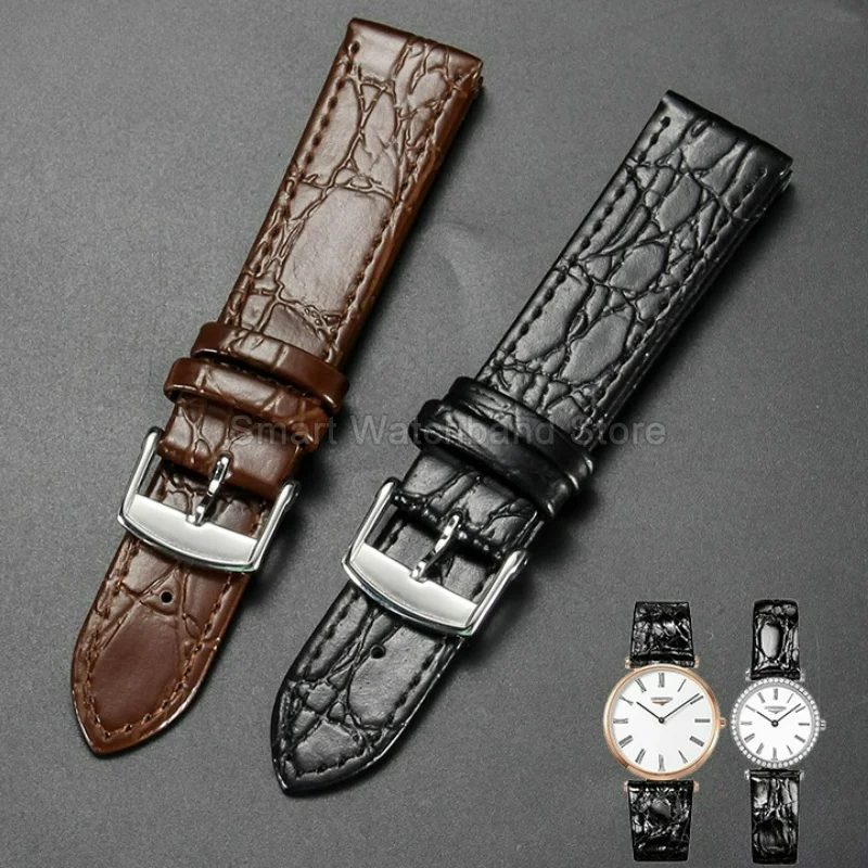 Flat Interface 13 18 20 for Longine La Grande Classique Master Collection Lyre Crocodile Embossed Replacement Leather Watchband