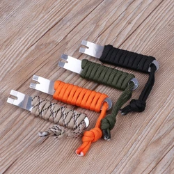 Mini EDC Tool Crank Crowbar Pocket Pry Bar Paracord Scraper Opener Winder Staple