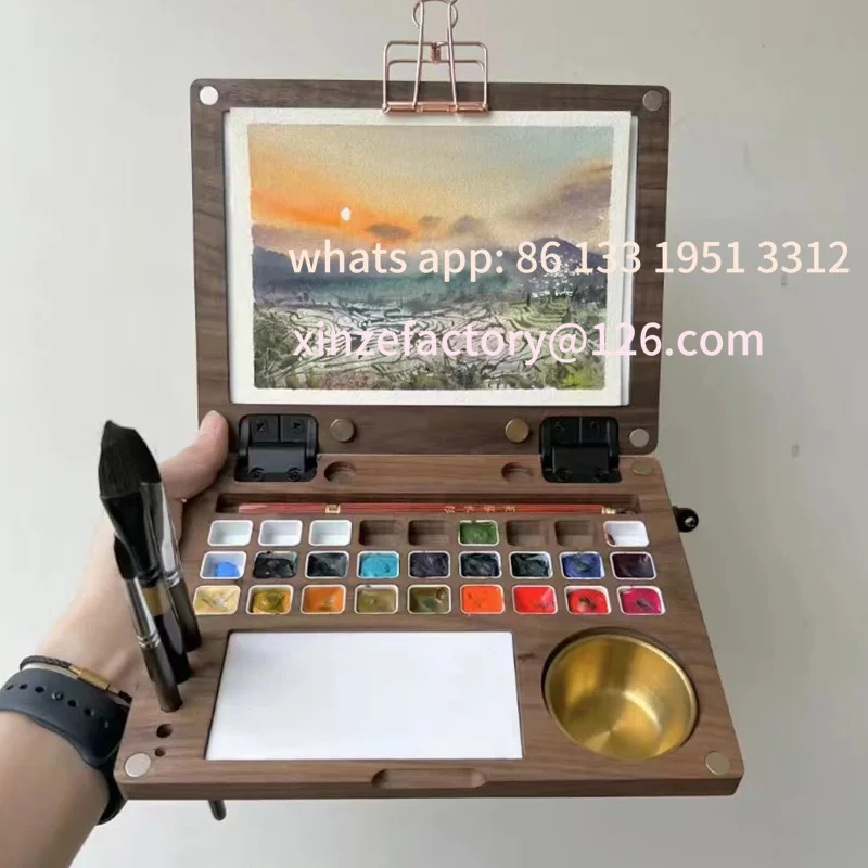 

Wood Palette Foldable Strap Palette Outdoor Portable Sketch Oil Painting Watercolor Paint Box