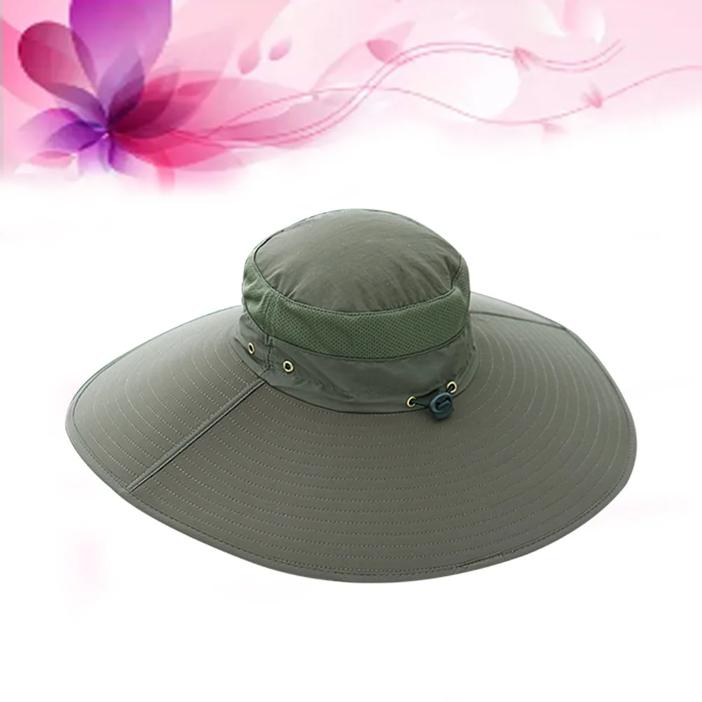 

Men Wide Brim Fishing Cap Sun Uv Protection Adjustable Chin Cord for Outdoor Activities Army Green Lightweight