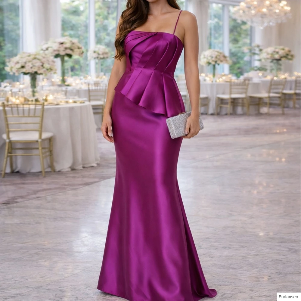 

A-line Women's Evening Dresses Floor-length Spaghetti Strap Sleeveless Prom Gown Fashion Pleat Simple Draped Customized Gowns