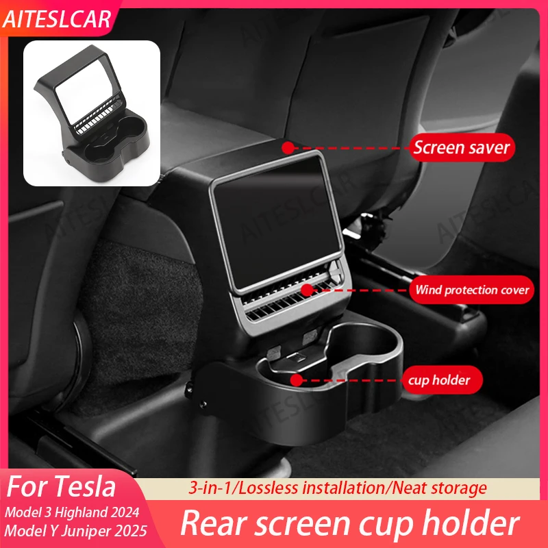 

For Tesla Model 3/Y Highland Juniper Armrest Box Rear Air Outlet Organizer Storage Box Cup Dust Cover Car Styling Accessories