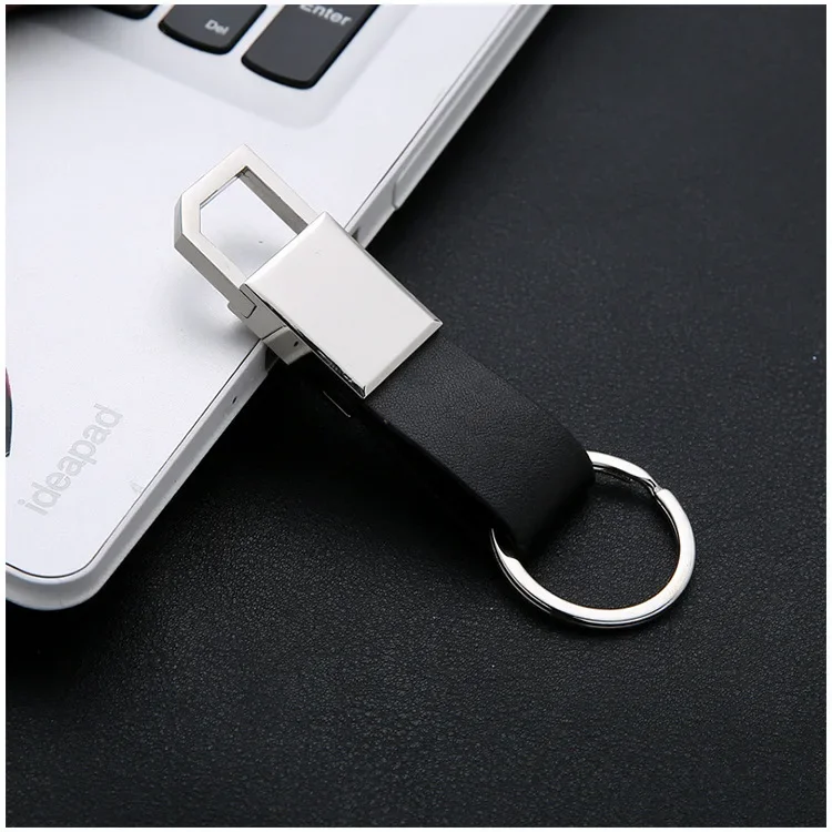 

Leather Angled Pull Ring Keychain with Laser Logo Waist Hanging Keychain for Men Woman Car Gift