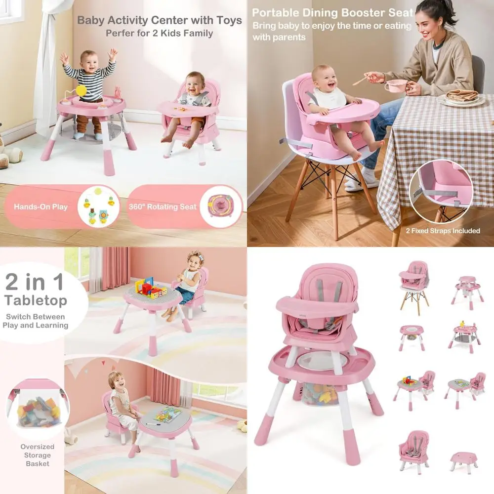 

Convertible Toddler High Chair with Play Kitchen, Pink