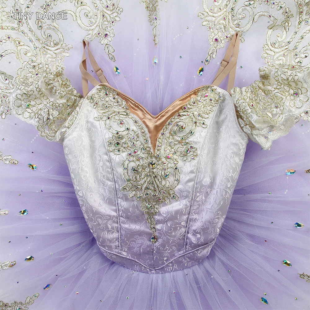 

Сиреневый профессиональный балетный танцевальный костюм с открытыми плечами для взрослых девочек, блинные пачки с крючками и глазами на спине B25654