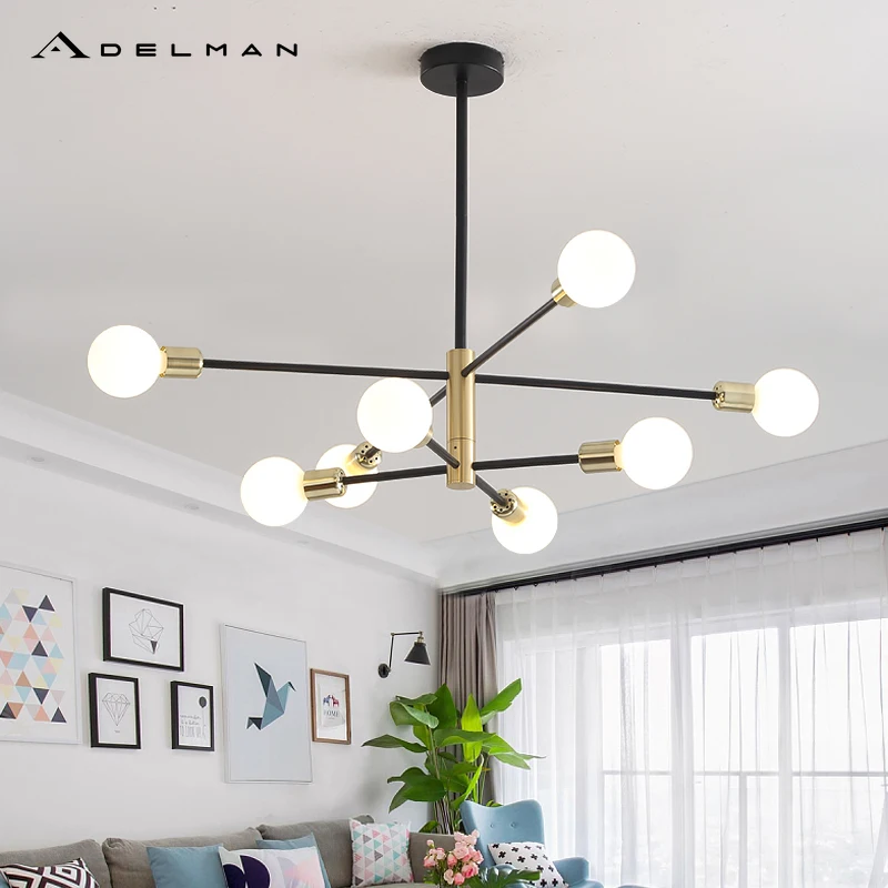 Nordic Sputnik Black Gold Chandelier LED E27 Lamp Modern Home Lighting Indoor Pendant light Fixtures For Bedroom Living Room