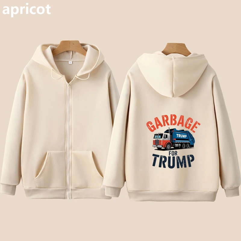 Garbage For Trump Hoodie Cartoon Text Pattern Streetwear Y2k Autumn And Winter Clothing For Men Women Zipper Sweatshirts