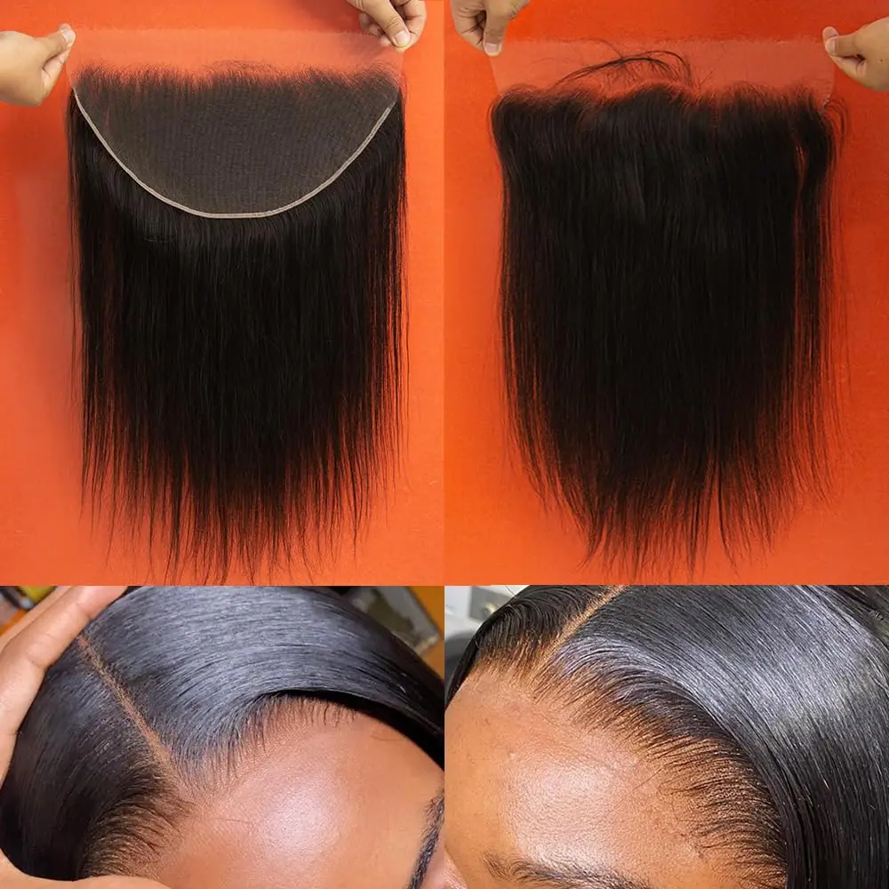 Cabello humano liso 13x6 Frontal de encaje Pre-arrancado 150% Densidad Extremo completo Color natural Cabello virgen brasileño 12-22 pulgadas