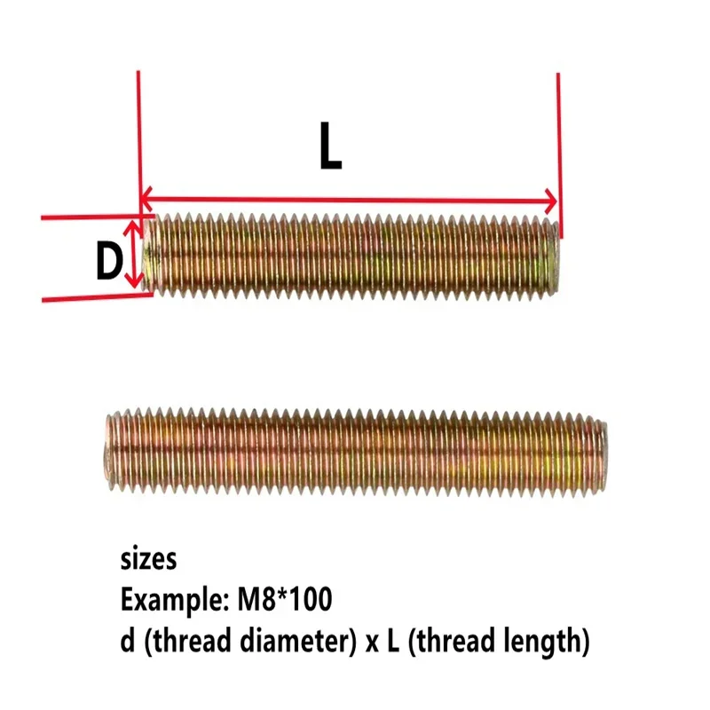 Carbon Steel Threaded Rods Metric Bolts Fully Threaded Spindle Rods Rod Bolts M6 M8 Length 25~140mm