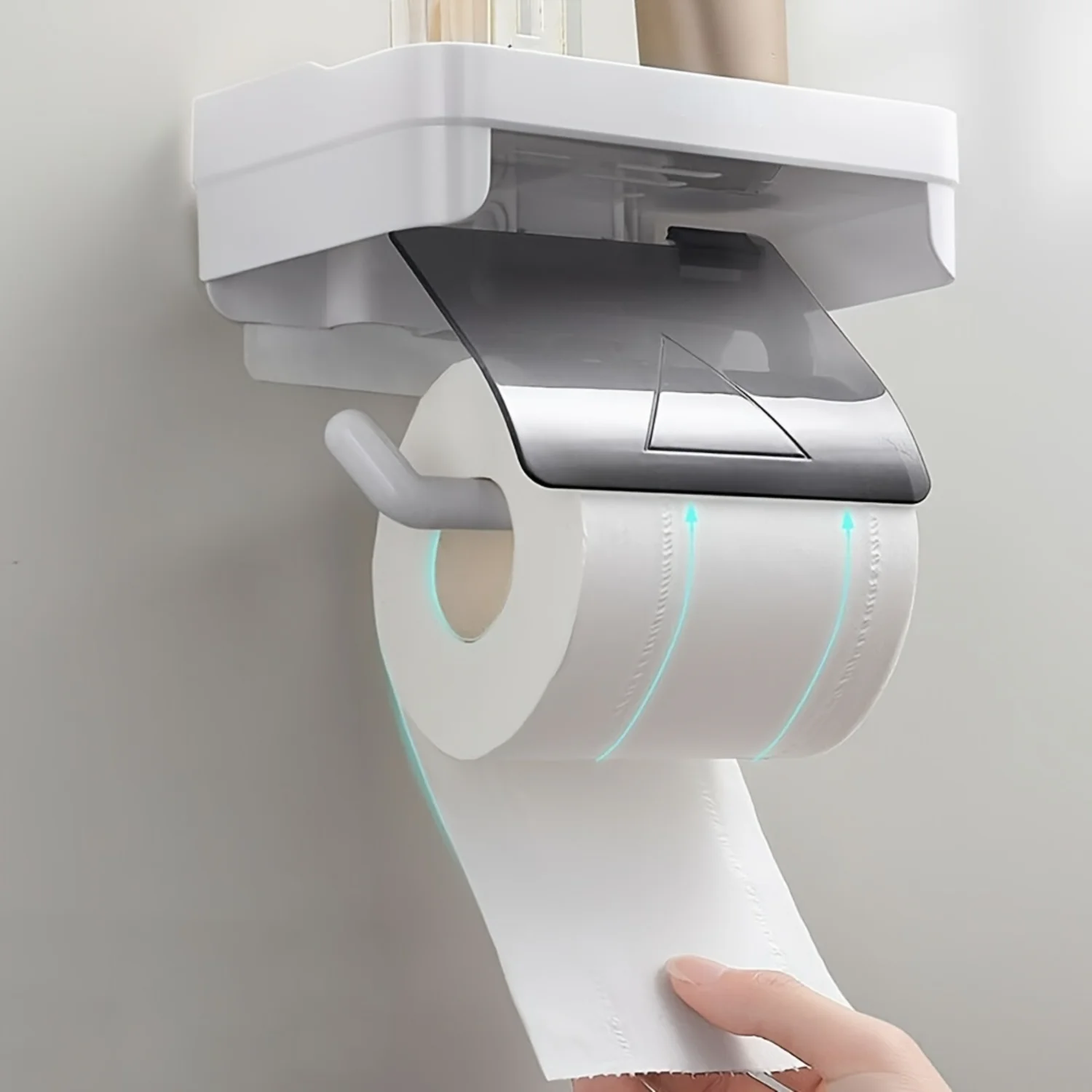 

1pc/2pcs Waterproof Wall Mounted Toilet Paper Holder with Roll/Draw Paper Dispenser and Tissue Box Shelf - Bathroom Rack and Ac