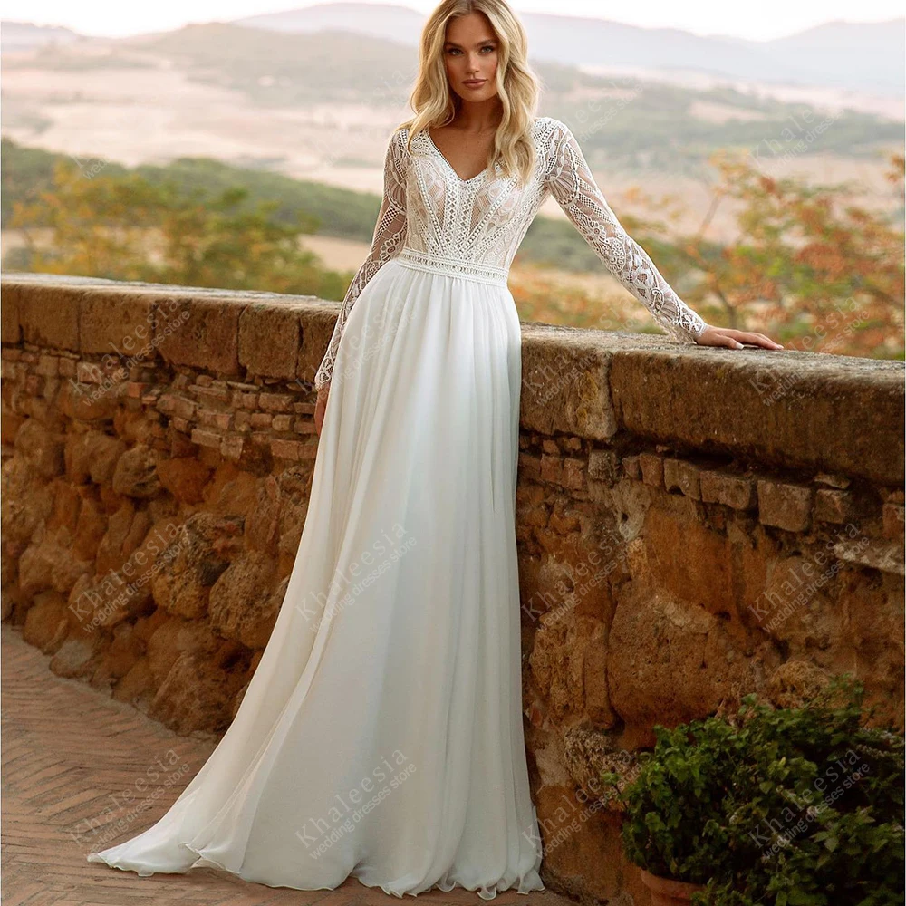 

Modest Wedding Dresses A Line Bridal Gowns Full Sleeves Robes For Formal Party Deep V Neck Vestidos De Novia Customized 2025