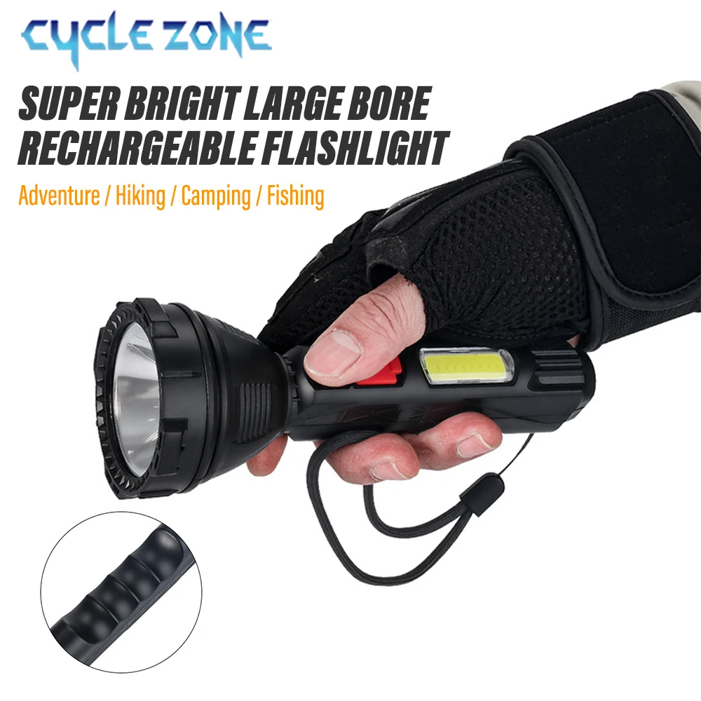 

Large Caliber High Bright Led Flashlight With Cob Side Light Outdoor Fishing Lantern USB Rechargeable Battery Portable Flashligh