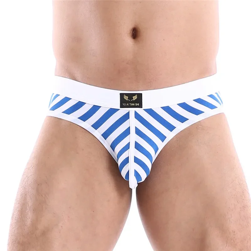 Striped Cotton Bulge Briefs for Men Sexy U Convex Pouch Underwear Fashion Sports Knickers Gays Low Waist Sports Daily Underpants