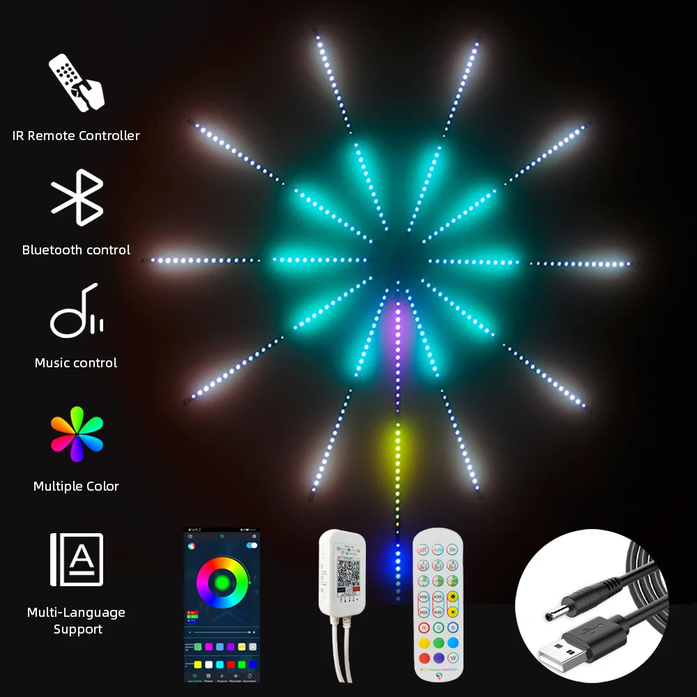 

Fireworks LED Strip Lights Festoon Fairy Home Decoration WIFI Music Controller USB RGB Lamp Wedding Room Decor Light Strips DC5V