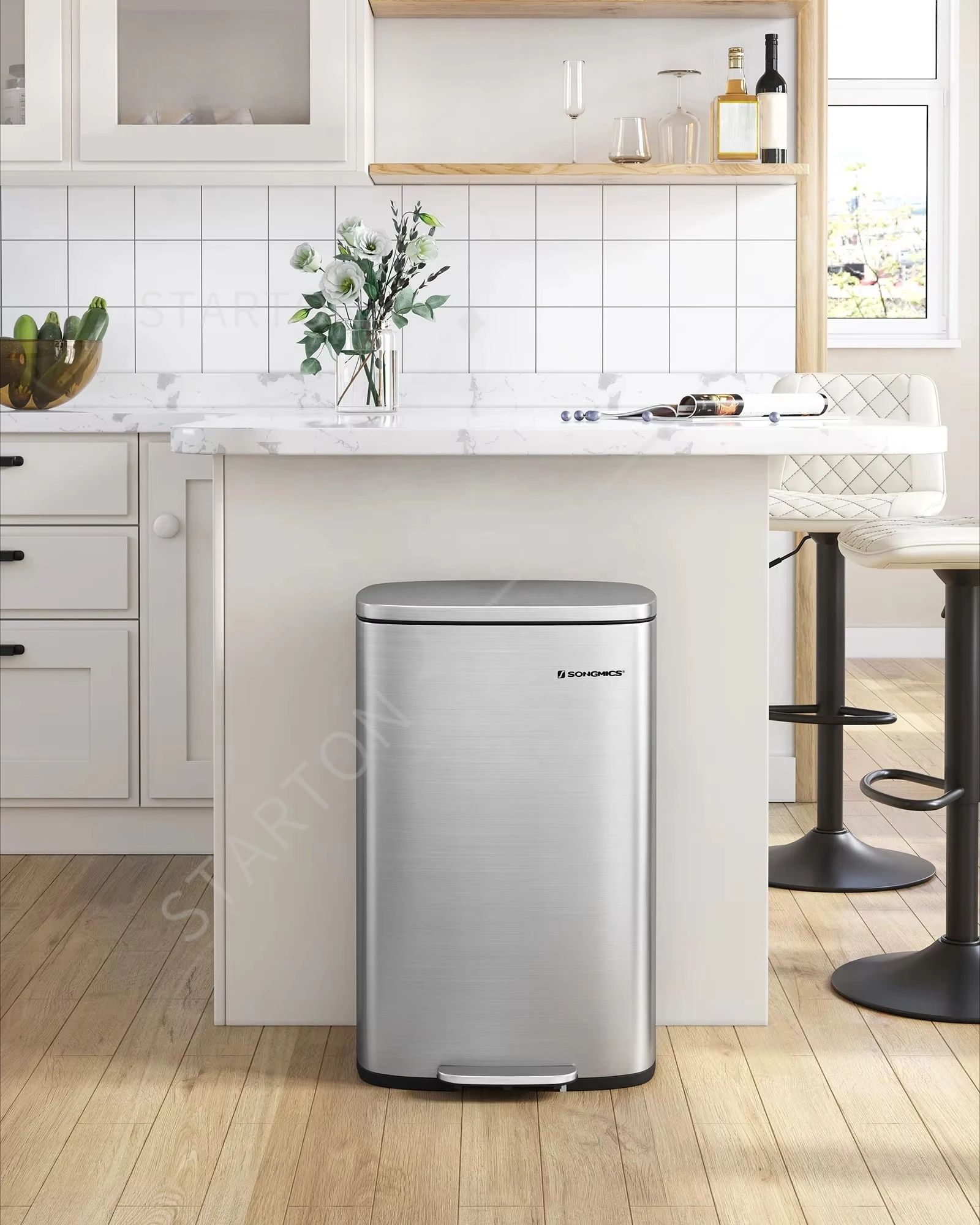 

50L Rectangular Dustbin Soft-Close Trash Can with Plastic Inner Bucket Customize Stainless Steel Pedal Bin
