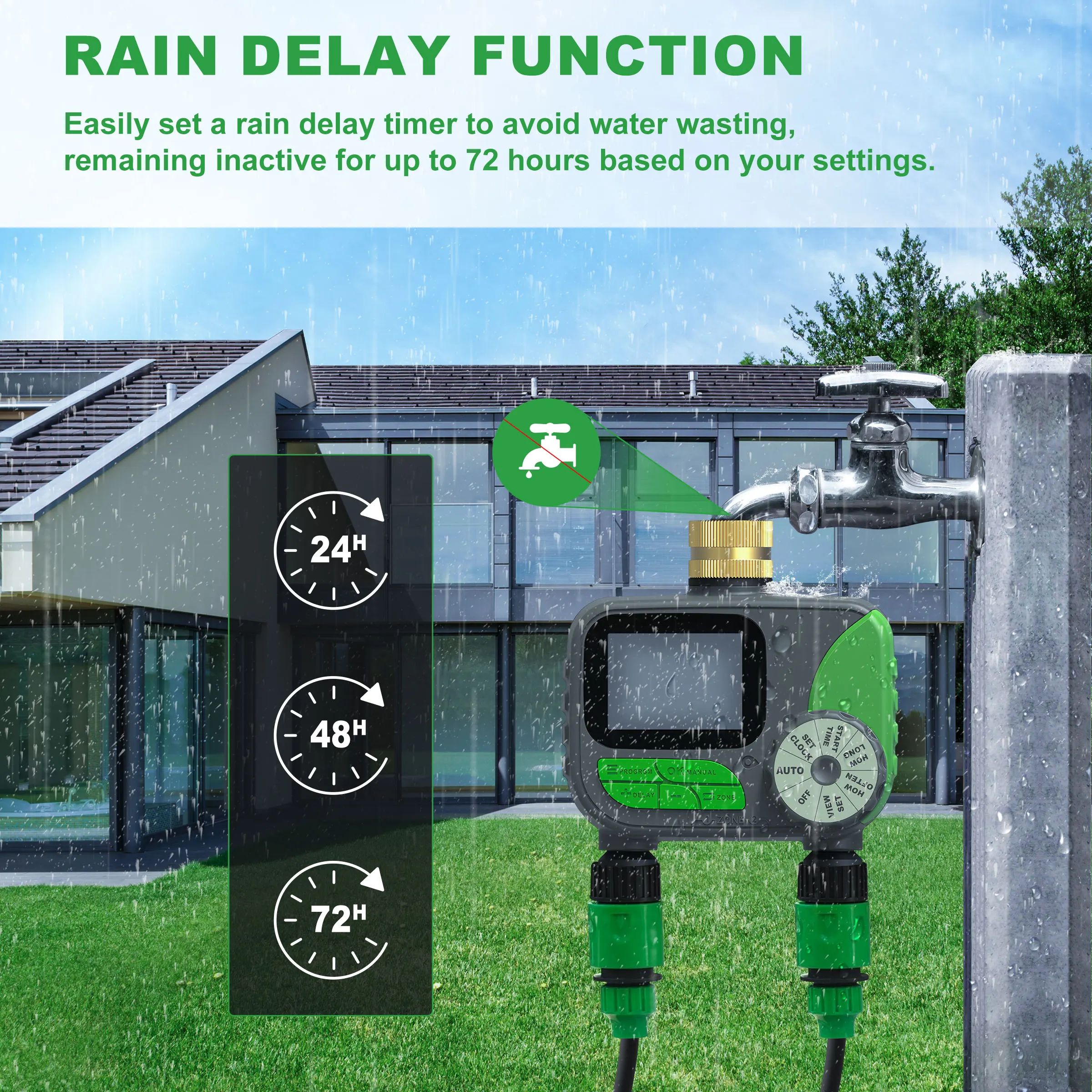 GIRIER Water Timer 2 Outlet Programmable Sprinkler Timer with Brass Inlet LCD Screen Automatic Irrigation Controller for Garden