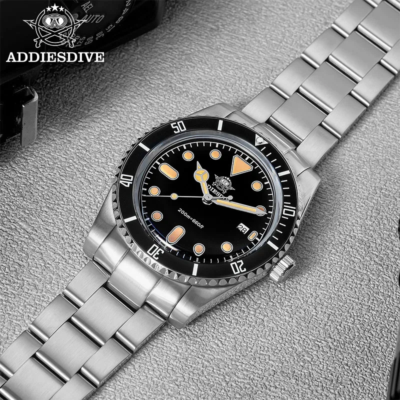 ADDIESDIVE, 39 мм, новые часы для дайверов, роскошный керамический безель, двунаправленное вращение, 200 м, водонепроницаемые, ультратонкие кварцевые часы Luminnous