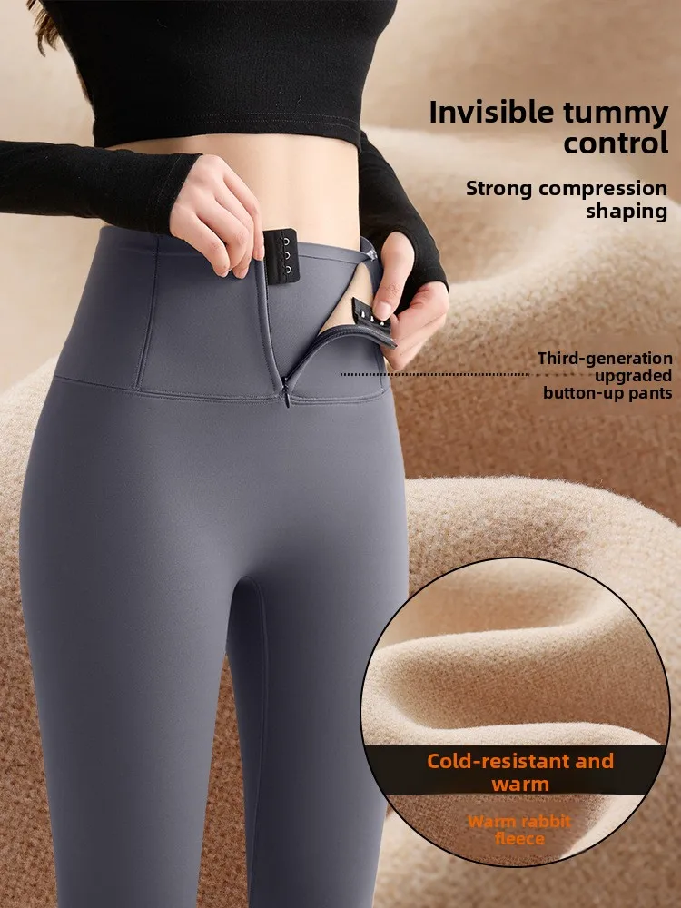 

Women's High-Waist Fce-Lined Thi arkskin Yoga Pants Autumn Winter Tummy Control Warm No-ow Leggings Casual Long Trou...
