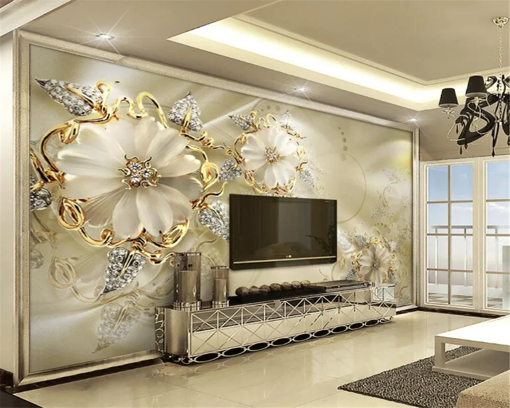 

Custom 3D European jewelry flowers TV background wall living room bedroom background living room bedroom mural 3d wallpaper