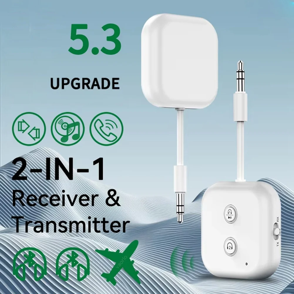 2 In 1 Bluetooth 5.3 Audio Transmitter Receiver 3.5MM AUX Stereo Wireless Adapter With Mic For Car Airplane TV PC