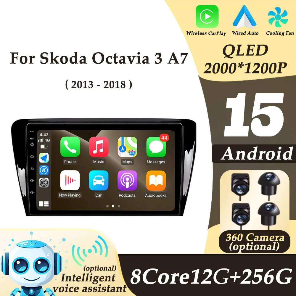 

For Skoda Octavia 3 A7 2013 - 2018 Wireless CarPlay Android 15 Video Audio Car Radio Multimedi Player Split Screen WIFI No 2 din