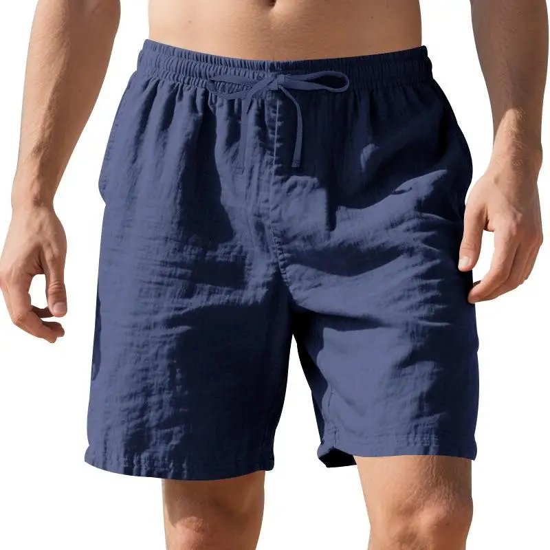 

Men's Linen orts Thin Beach Sports Sle Five-Quarter Length Straight Leg Summer orts with Slight Elastici