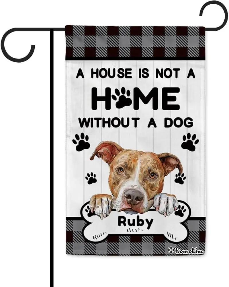Personalized Pit Bull Dog Bone Garden Flag Paw Prints Pliad Check Outdoor Yard Porch Hanging Flag Farmhouse Home Decor Dog L ZZM