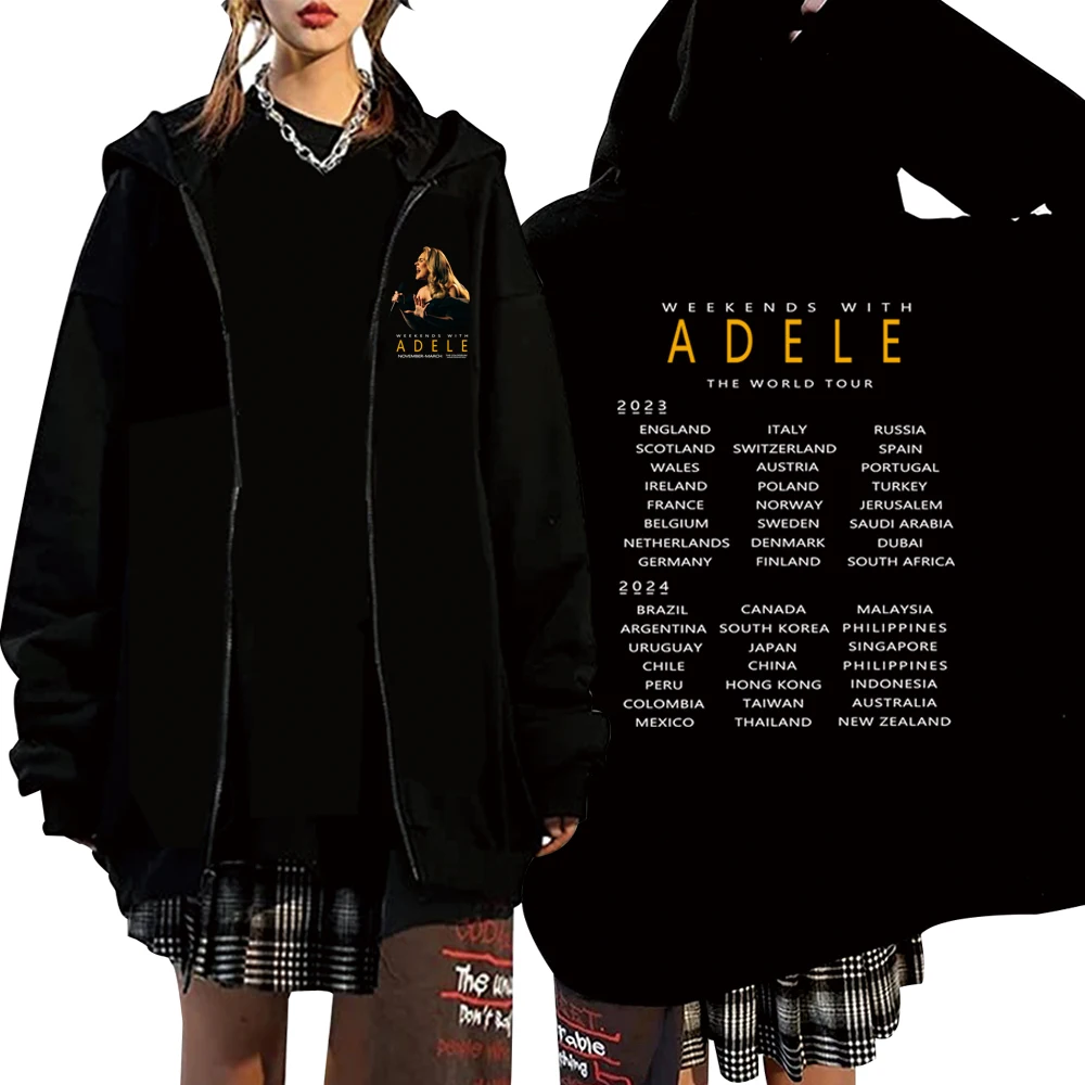 Adele Munich Tour Hoodie For Women Men Adele Zip Up Hoodies Sweatshirts Y2K Coat Gift Oversized Comfortable Zip Up Jacket Coats