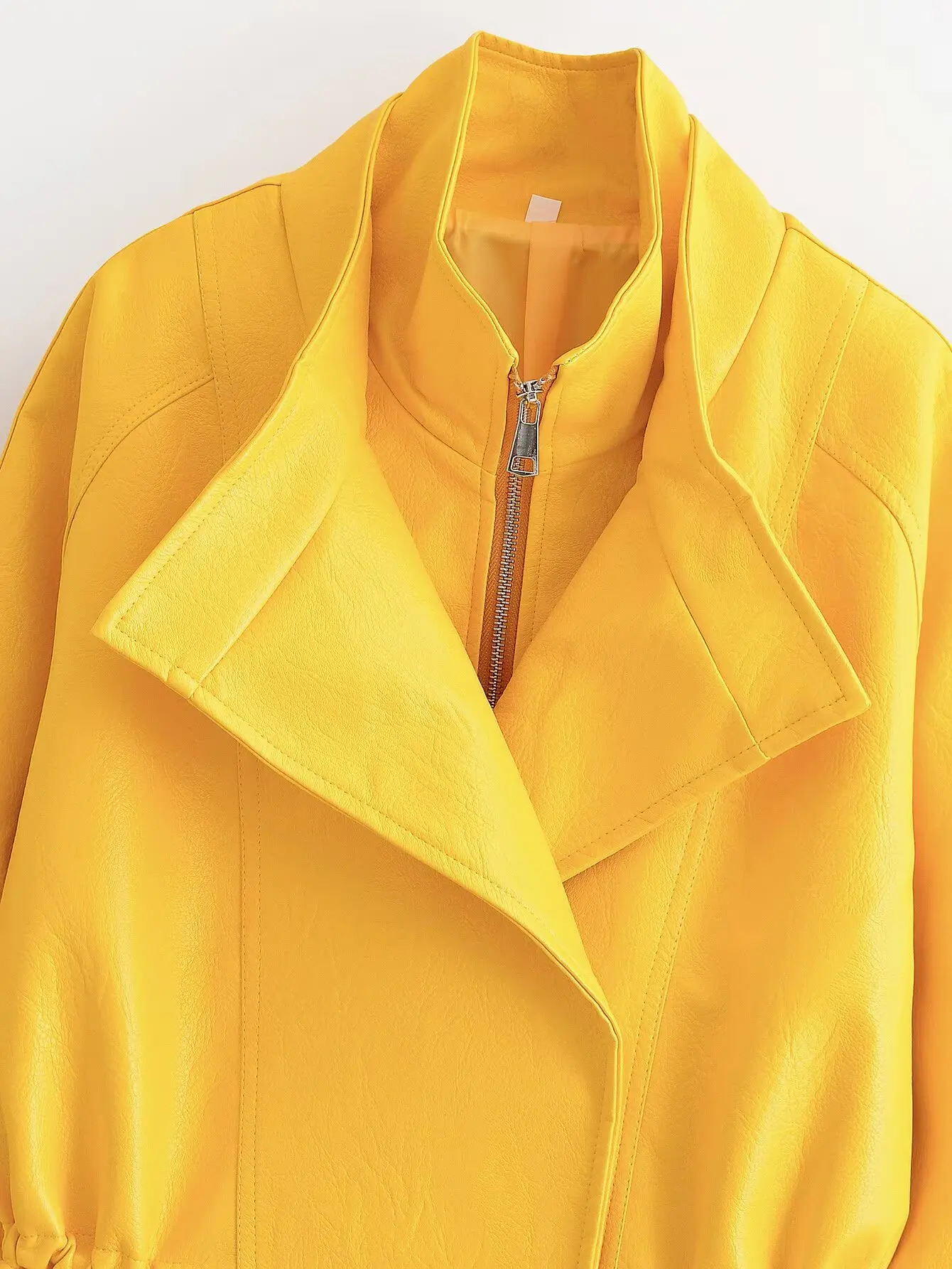 2026 Spring Coats Lady Casual Pu Leather Women's Jacket Loose Full Sleeve Waist-closed Stand Collar Zipper Drawstring Lady Coats 4
