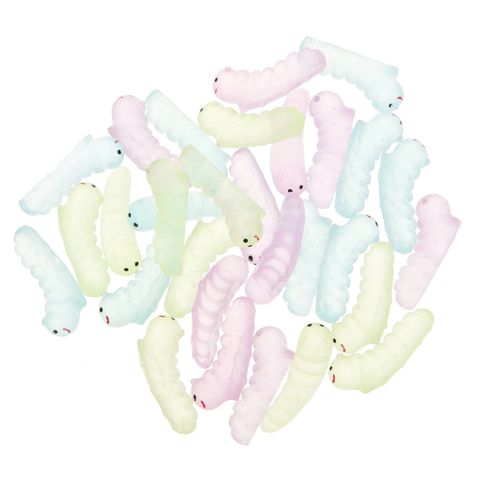 

30 Pcs Night Glow Caterpillar Resin Decor Blue Green Purple Small Size Bonsai Aquarium Worm Figurines Statue Mini Decorations