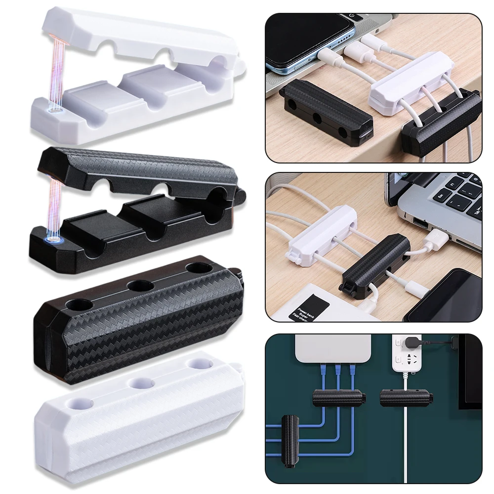 3 Hole Magnetic Cable Organizers Desktop Data Cord Headphone Wire Tidy Management Clips For Home Office Storage Accessories