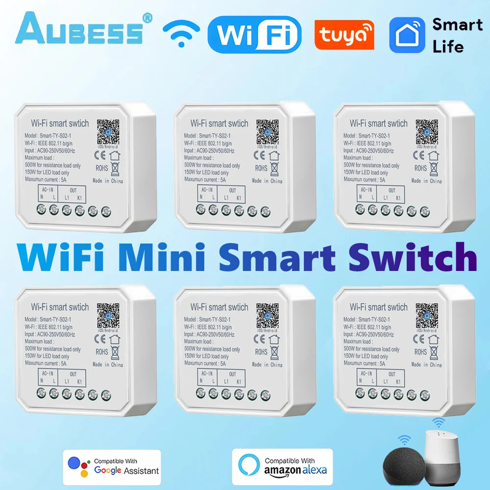 10A Tuya Smart WiFi Switch 2gang Control Switch Mini Smart Breaker Smart Life App Remote Control Support Alexa Google Home