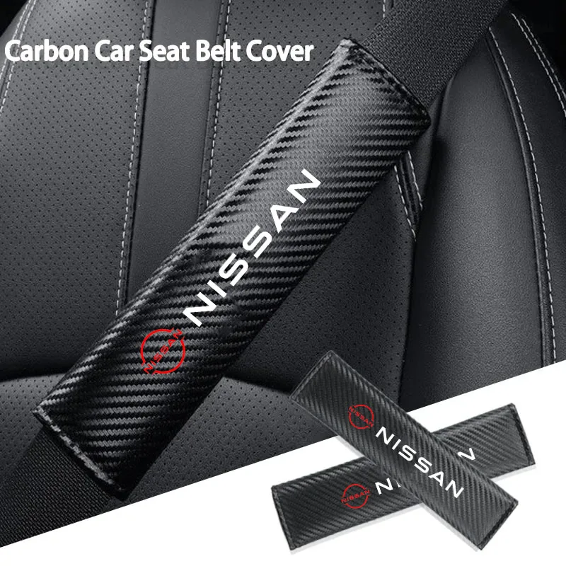 Car Carbon Fiber Seat Belts Protective Cover Safety Belt Shoulder Pad For Nissan Navara Juke Sylphy Qashqai J11 Teana GTR Patrol