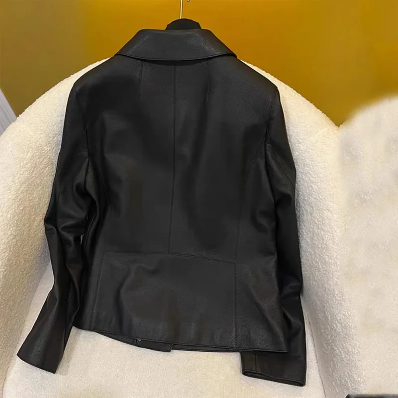 genuine leather jacket turn-down collar clothes Lychee textured granular sheepskin coat spring women short length