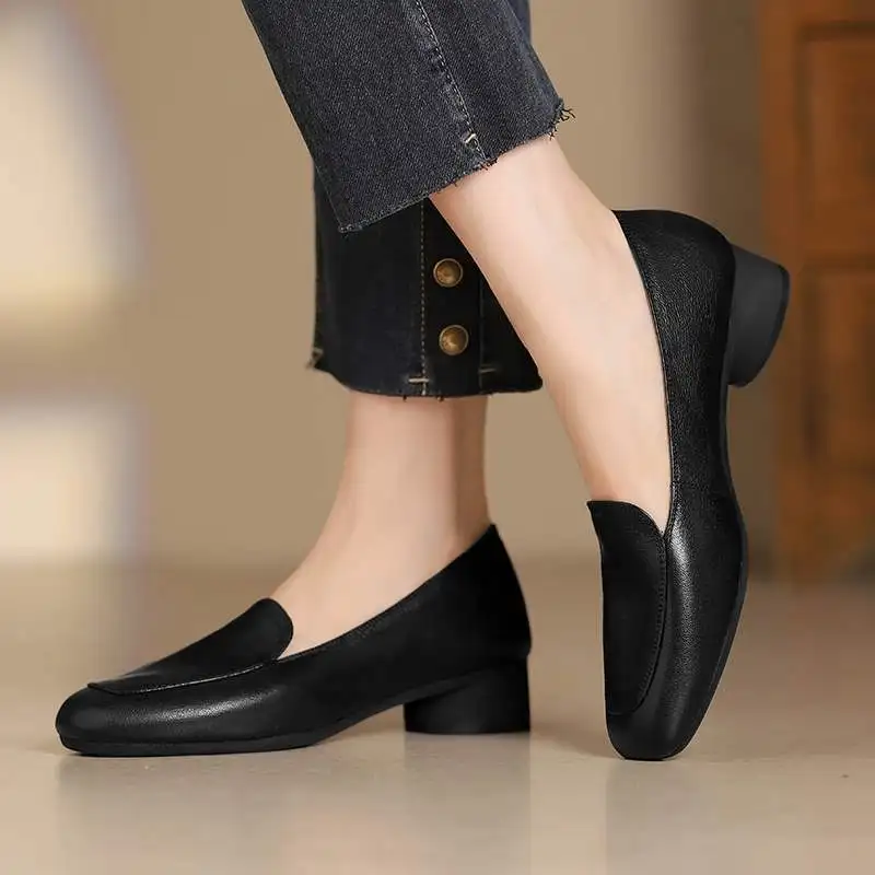 Women's Loafers Elegant Luxury Black Artificial Leather Casual Social Outdoor Moccasins Wedge Heel Shoes For Women Trends 2025