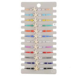 12pcs Multi-color Bracelets Set Starfish Charms Beads Bracelet Adjustable Rope Bracelet Jewelry for Girls Kids Adult