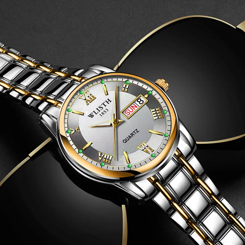 WLISTH Reloj de negocios clásico para hombre al por mayor - Reloj de pulsera de cuarzo resistente al agua con calendario dual luminoso y esfera grande personalizable