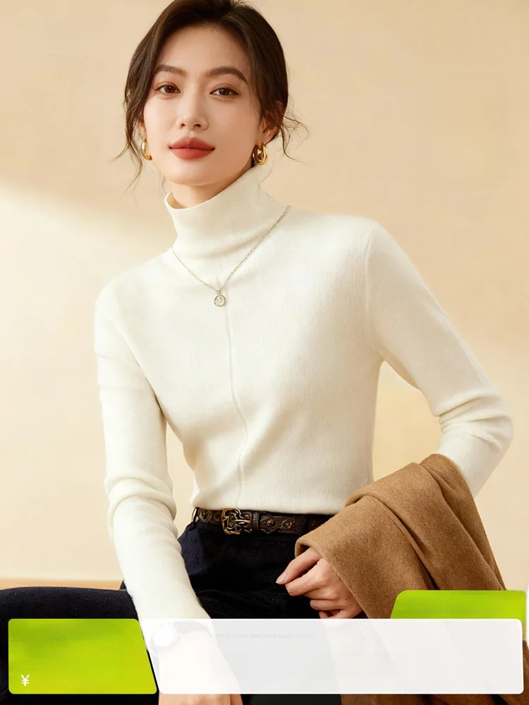 

Women's High Collar Knitted Sweater 100 Wool Base Layer Inner Wear Autumn Winter Fashionable Simple Style Long Sleeve C...